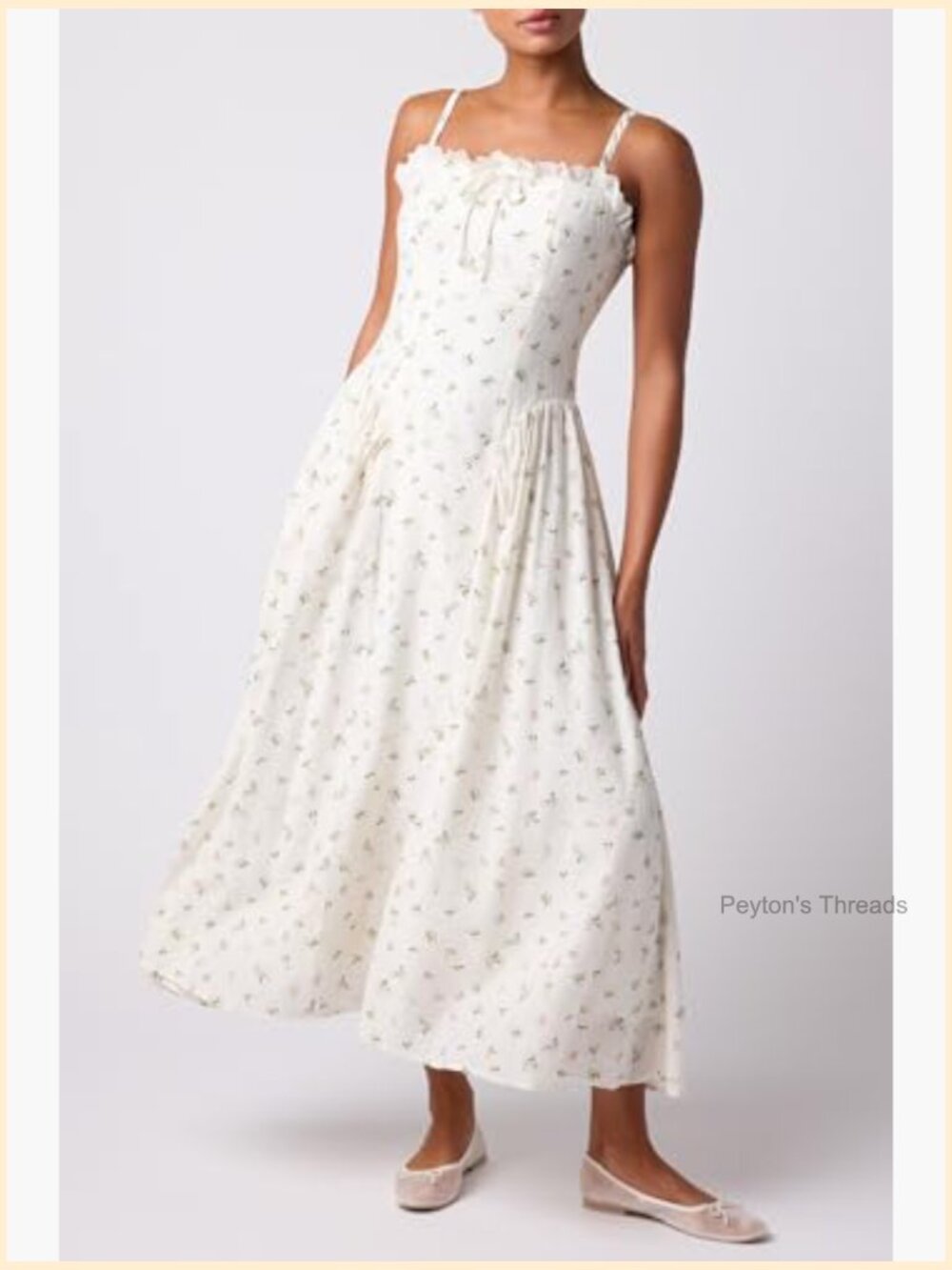 Floral Midi Dress with Ruffle Bow and Basque Waist - Picture 3 of 5